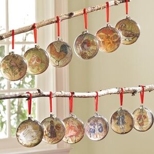 Pottery Barn Vintage 12 Days of Christmas Handcrafted Glass Ornaments in Box
